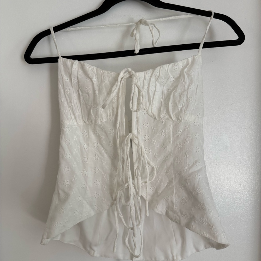 Mixed Gals White Eyelet Lace-Up Camisole